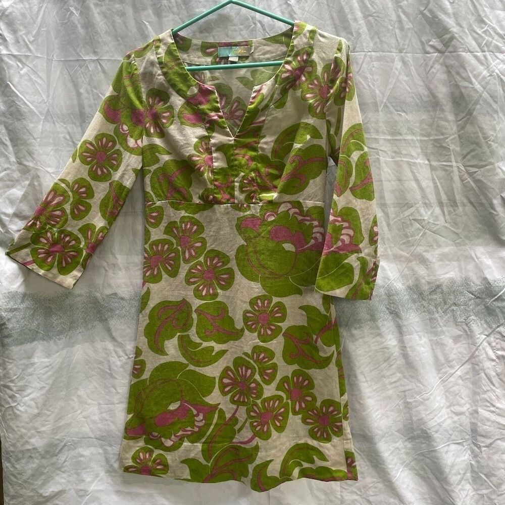 BODEN Bold  Floral 100% Linen Empire DRESS US 2 UK 6